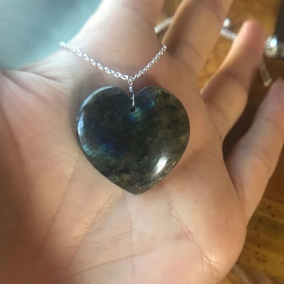Natural Labradorite Sterling Silver Heart Necklace - Picture 3 of 6